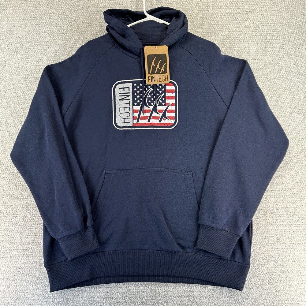 Fintech Point Breeze Hoodie Sweatshirt Mens XL ‎ Navy Blue Logo Pullover Pocket